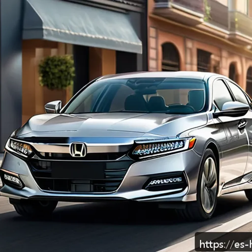 혼다 어코드 하이브리드의 중고차 가치 - A sleek and modern Honda Accord Hybrid parked on a sunny Spanish urban street, showcasing its elegan...