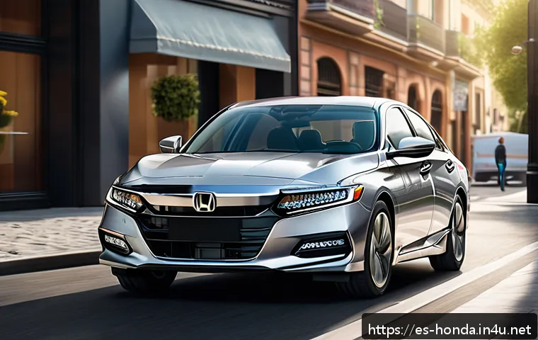 혼다 어코드 하이브리드의 중고차 가치 - A sleek and modern Honda Accord Hybrid parked on a sunny Spanish urban street, showcasing its elegan...