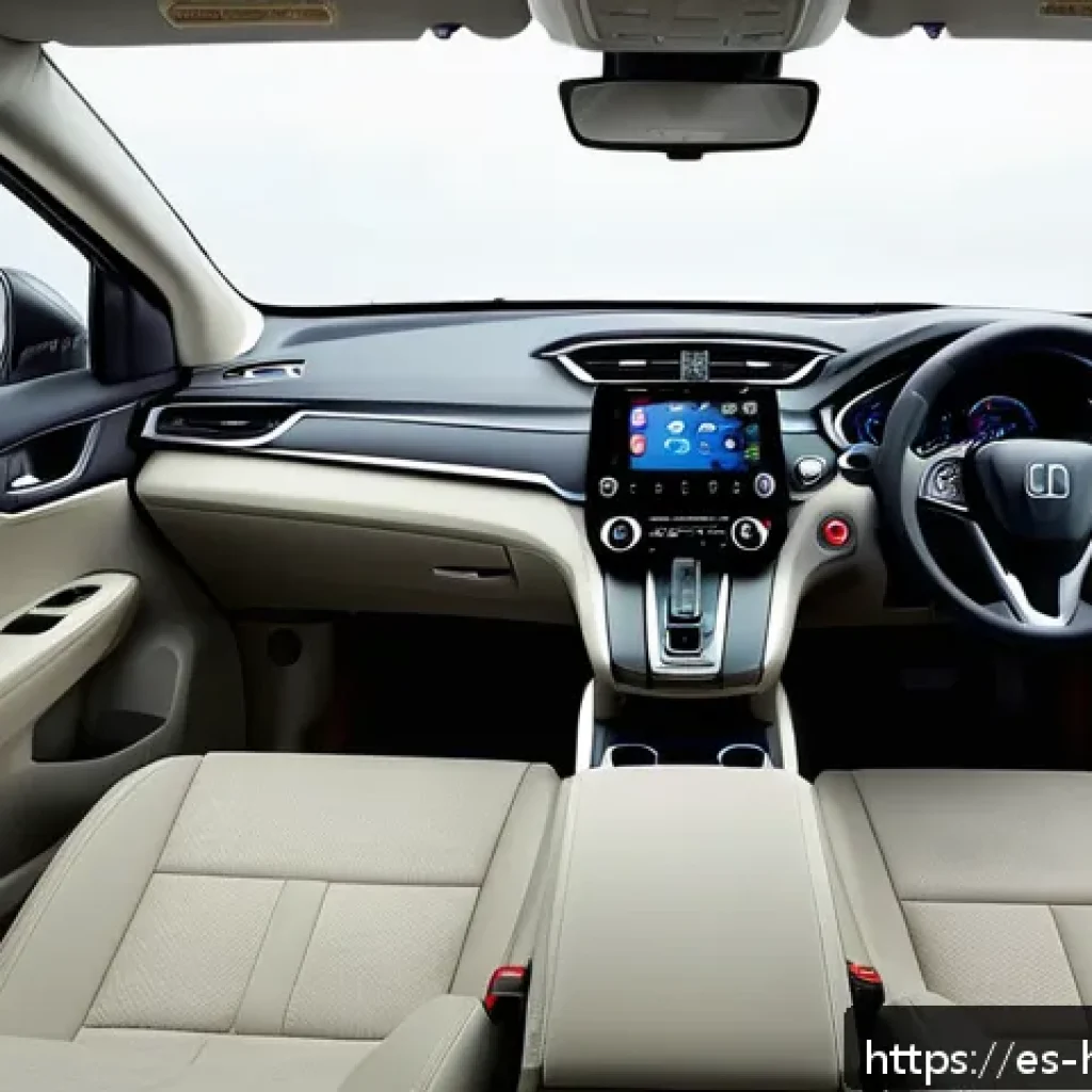 혼다 CR V 하이브리드의 최신 연비 리뷰 - A modern and spacious Honda CR-V hybrid interior viewed from the rear seats, showcasing soft-touch m...