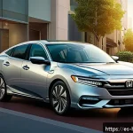 혼다 인사이트 하이브리드와 쉐보레 볼트 비교 - A sleek, sophisticated Honda Insight hybrid car parked on a modern urban street at sunset, showcasin...